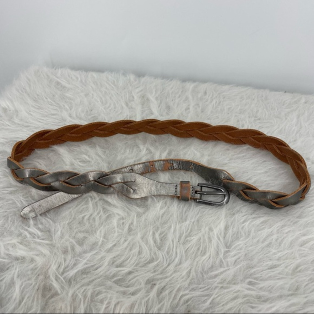 Gap Distressed pewter Silver Woven braided Leather Belt Sz M 34-38”
